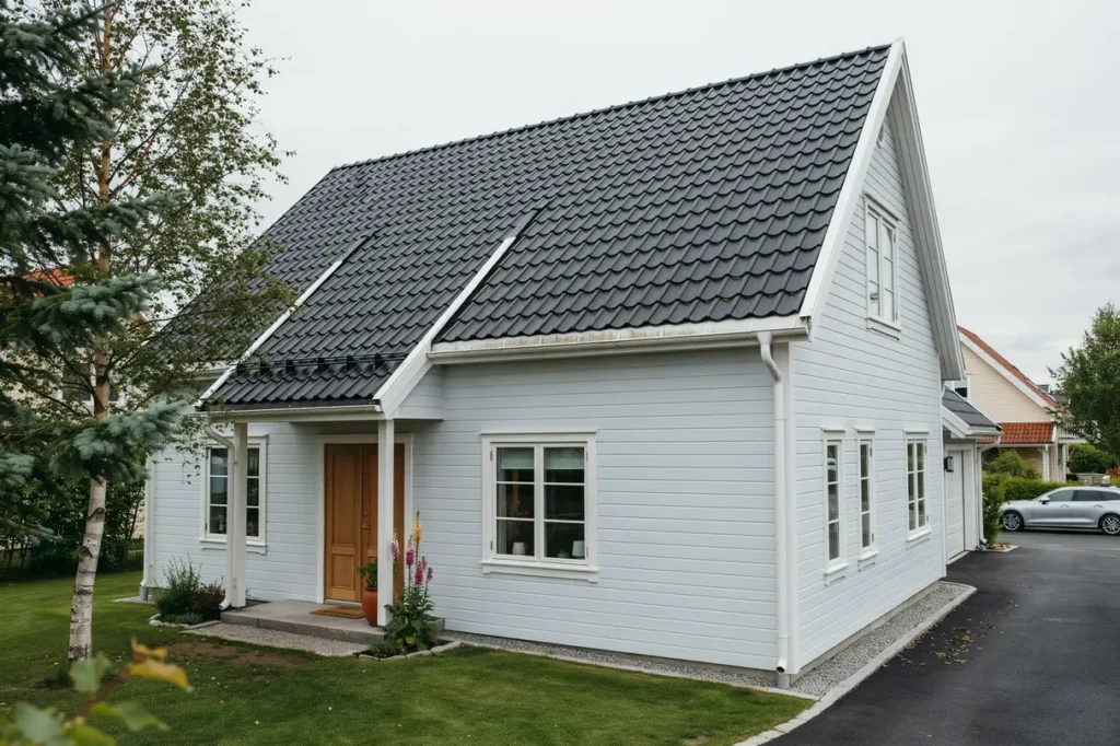takbyte med nya betongpannor p villa i bredsand